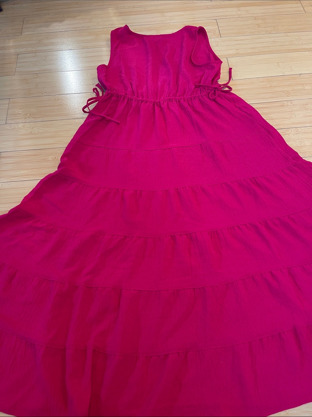 Women Max Studio Vibrant Fuchsia Sleeveless Tiered MIDI Summer Party Dress Small - Picture 5 of 8